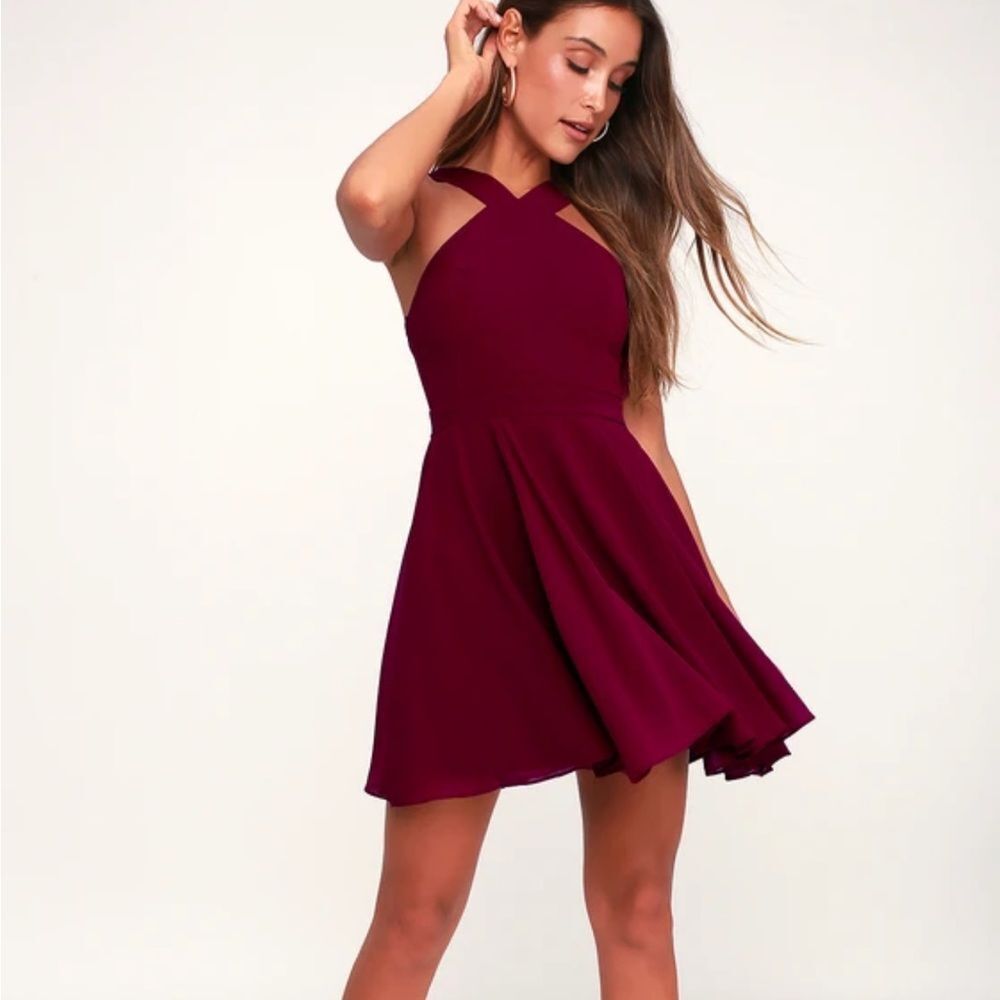 Lulu's Burgundy Forevermore Skater Dress Size Small NWOT